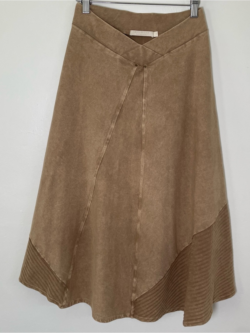 Testimony Los Angeles Brown French Terry Crossover Skirt, Size S, Made in USA